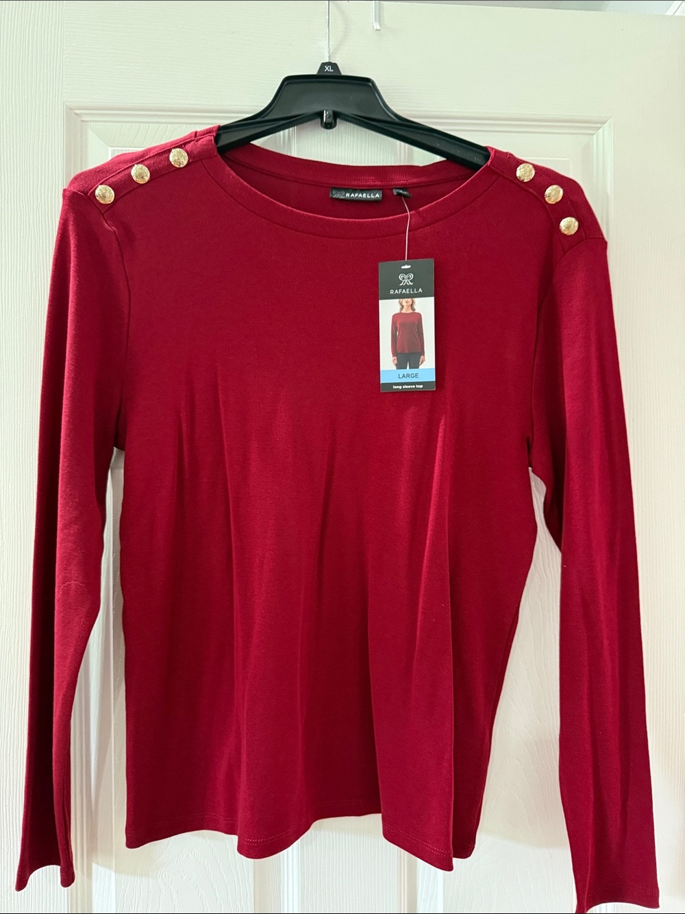 Rafaella Women's Red Long Sleeve Top with Gold Shoulder Buttons